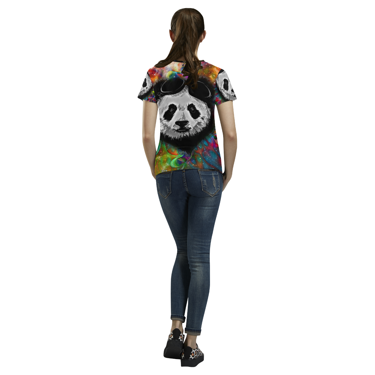 Psychedelic Flower Power Galaxy PANDA Painting All Over Print T-Shirt for Women (USA Size) (Model T40)