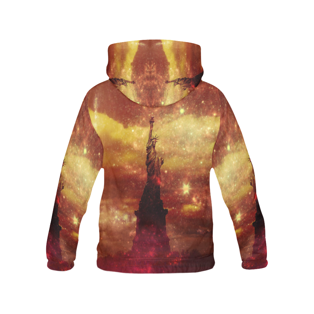 Lady Liberty Yellow Red Stars All Over Print Hoodie for Men (USA Size) (Model H13)