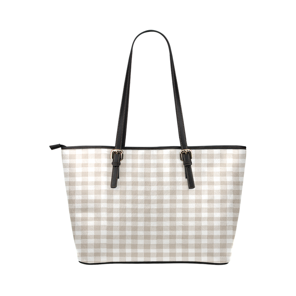 gingham flannel TAN Leather Tote Bag/Small (Model 1651)