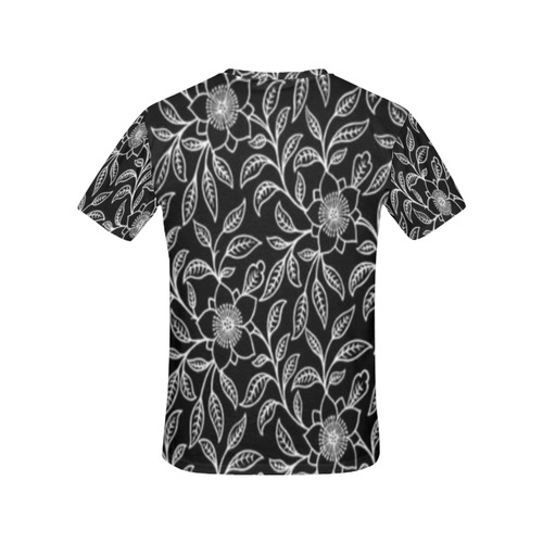 Vintage Lace Floral Black All Over Print T-Shirt for Women (USA Size) (Model T40)