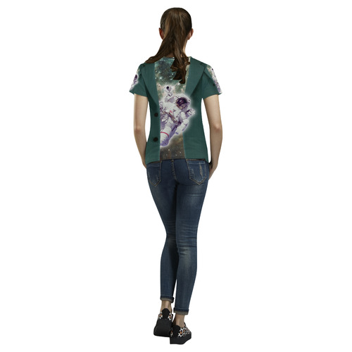 Astronaut looks out of a jacket All Over Print T-Shirt for Women (USA Size) (Model T40)