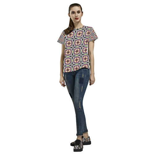 Multicolored Geometric All Over Print T-Shirt for Women (USA Size) (Model T40)