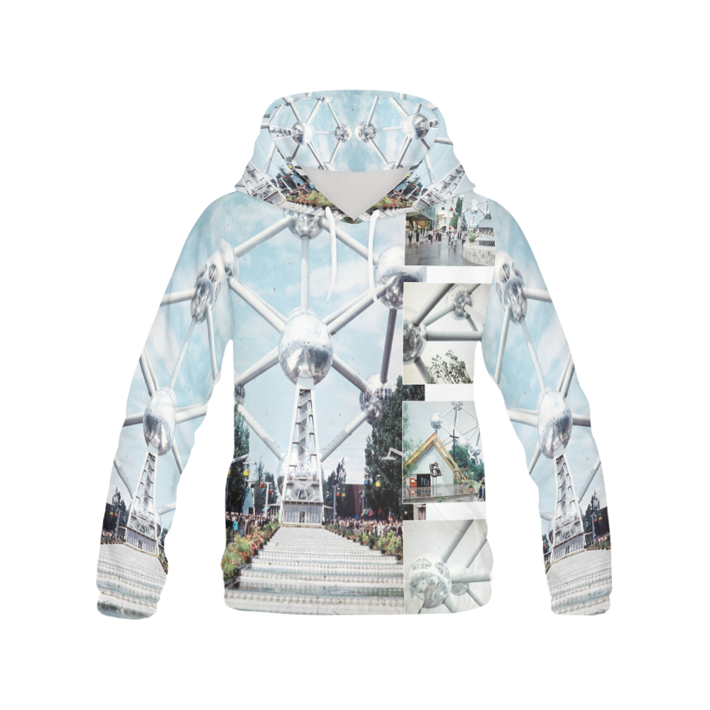 Vintage Brussels Atomium Collage All Over Print Hoodie for Men (USA Size) (Model H13)