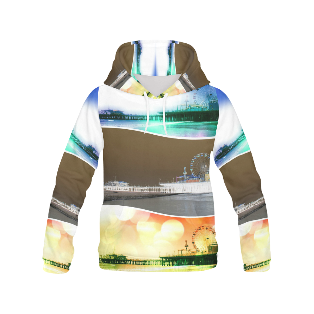 Santa Monica Pier Tricolor All Over Print Hoodie for Women (USA Size) (Model H13)