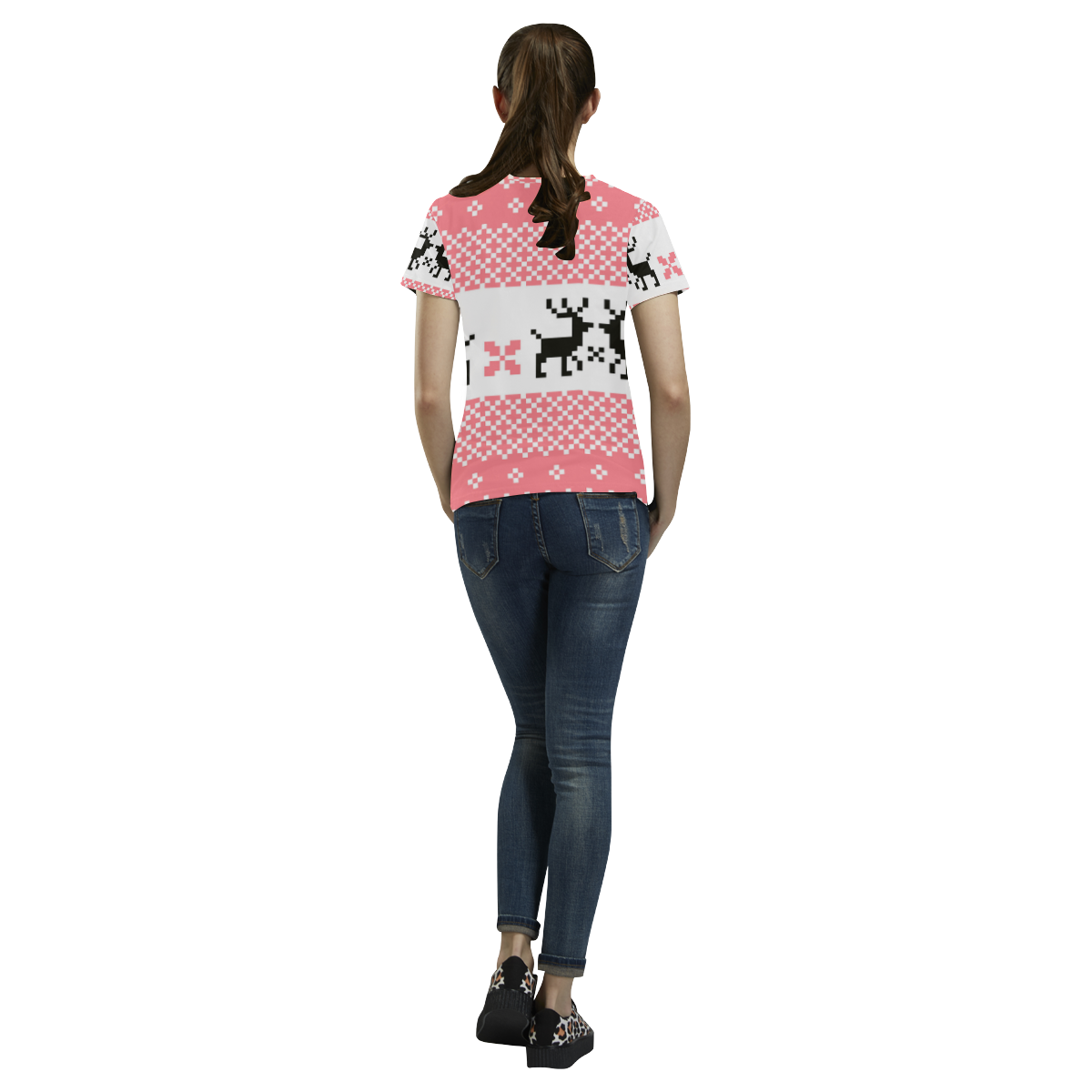 Designers t-shirt : NORDIC Animals pink pattern All Over Print T-Shirt for Women (USA Size) (Model T40)