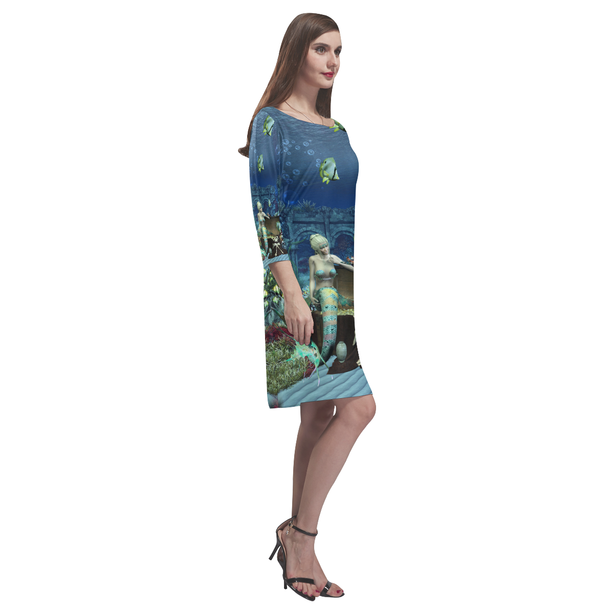 Underwater wold with mermaid Rhea Loose Round Neck Dress(Model D22)