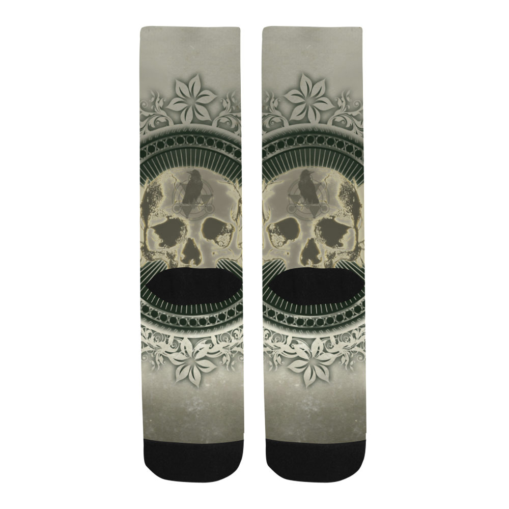 Skull with wings and roses on vintage background Trouser Socks