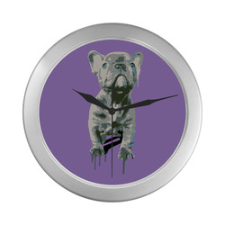 Blue Frenchie Wall Clock - Lavender Silver Color Wall Clock