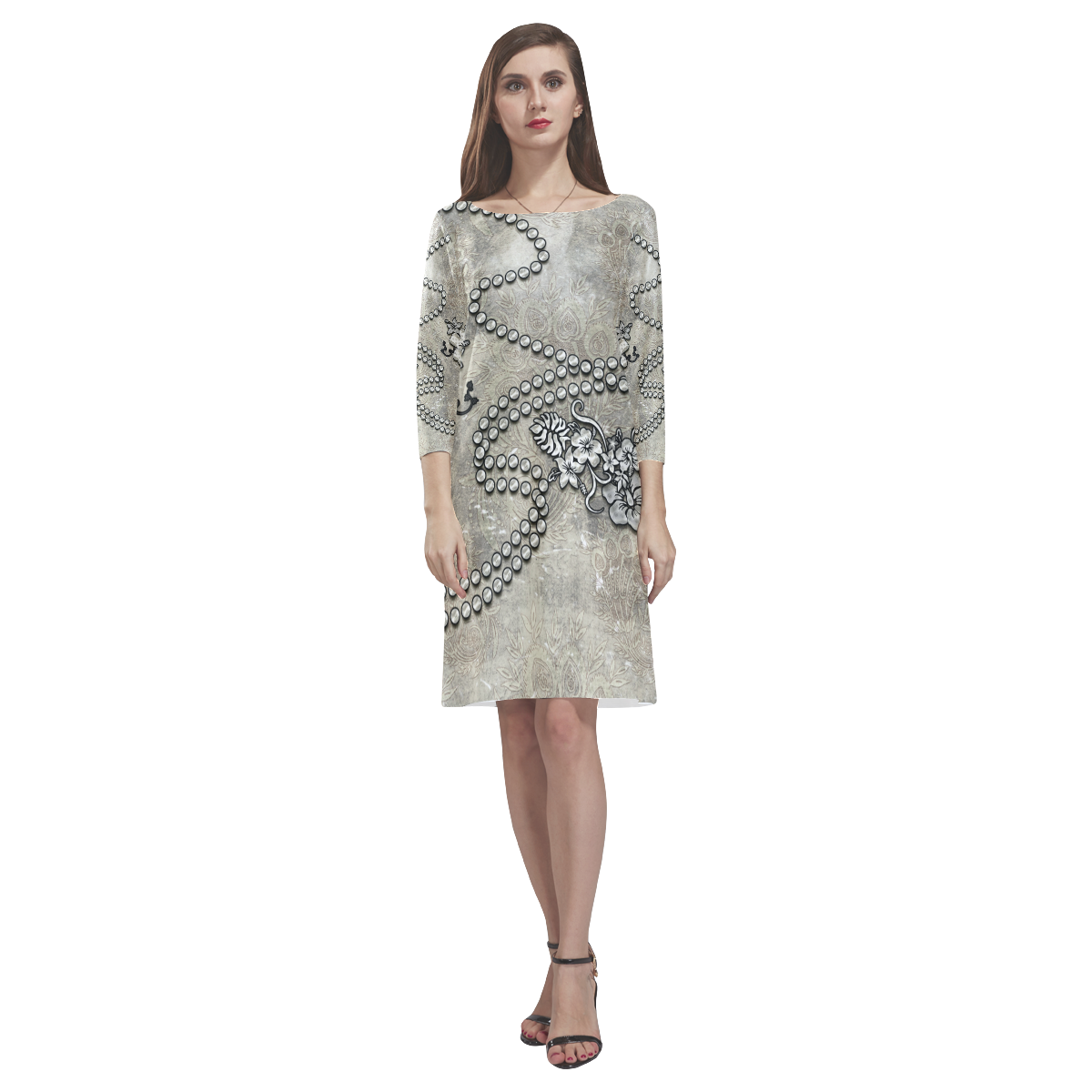 Decorative design, damask Rhea Loose Round Neck Dress(Model D22)