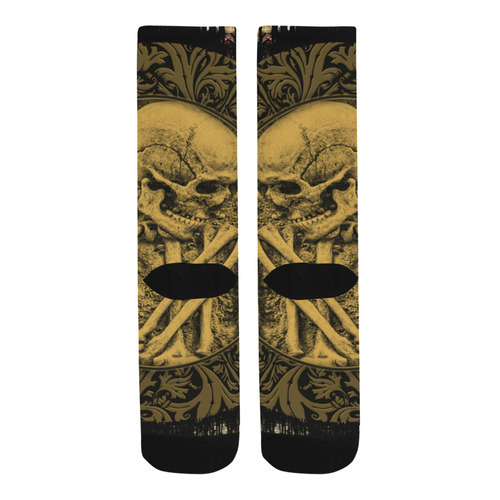 The skeleton in a round button with flowers Trouser Socks