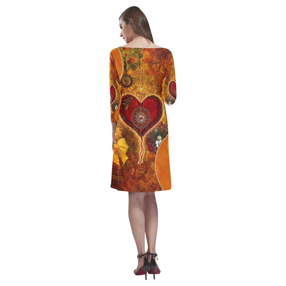 Steampunk decorative heart Rhea Loose Round Neck Dress(Model D22)