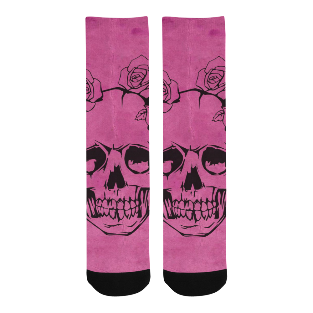 Skull with roses, pink Trouser Socks