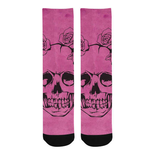 Skull with roses, pink Trouser Socks