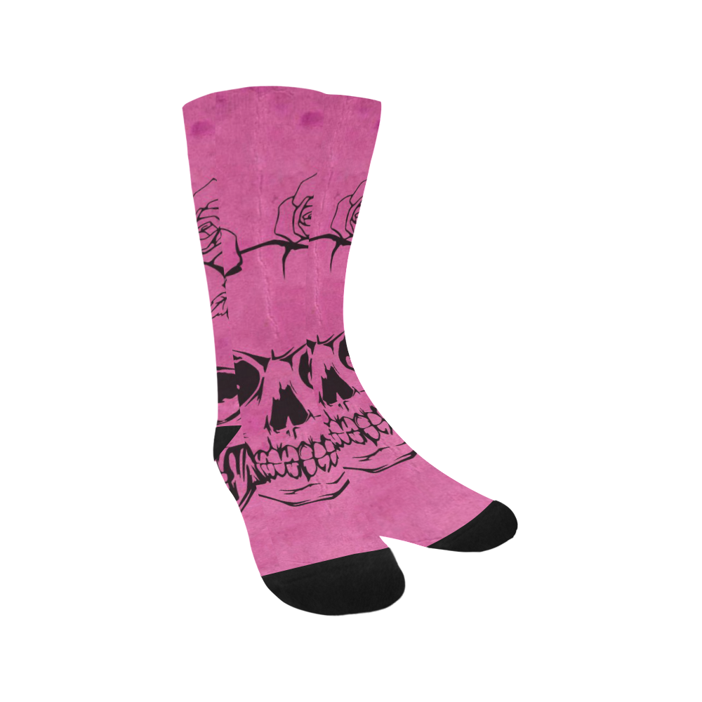 Skull with roses, pink Trouser Socks