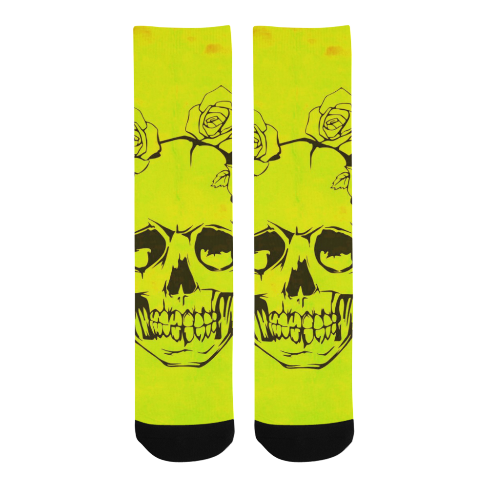 Skull with roses, yellow Trouser Socks