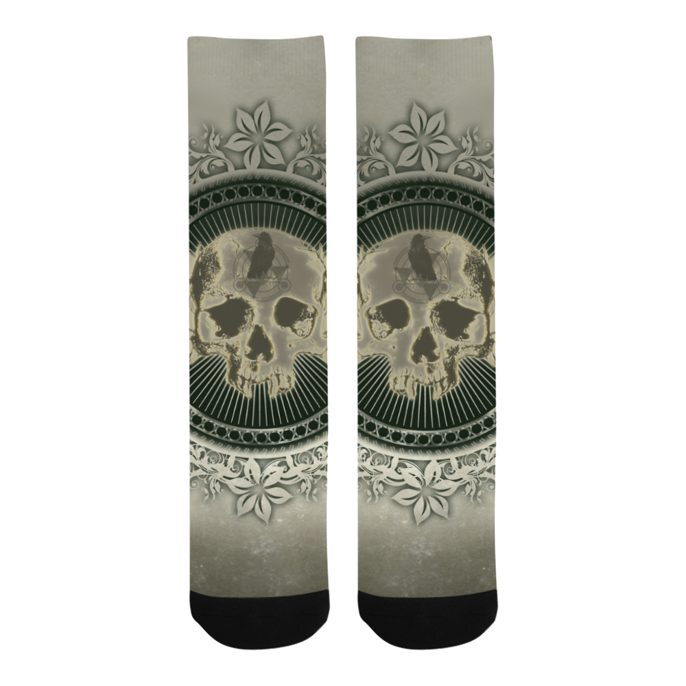 Skull with wings and roses on vintage background Trouser Socks