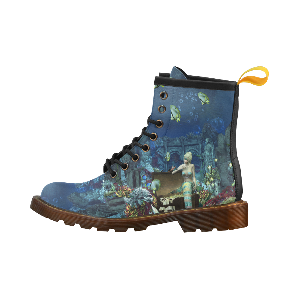 Underwater wold with mermaid High Grade PU Leather Martin Boots For Men Model 402H