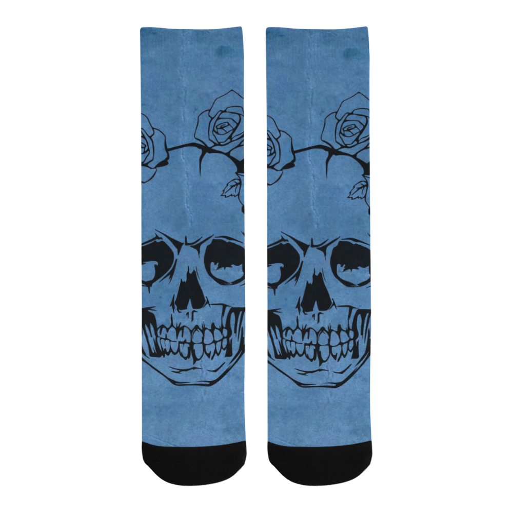 Skull with roses, blue Trouser Socks