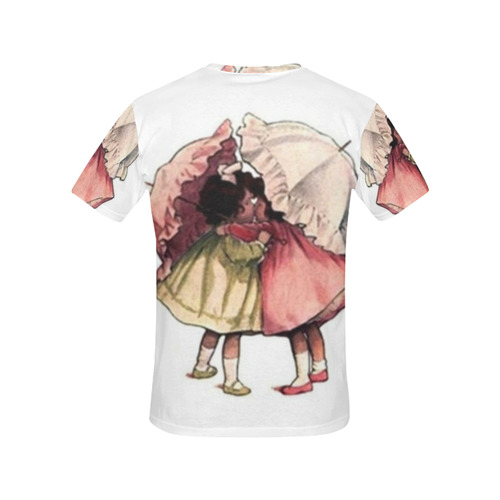 Vintage Children Girls with Umbrellas All Over Print T-Shirt for Women (USA Size) (Model T40)