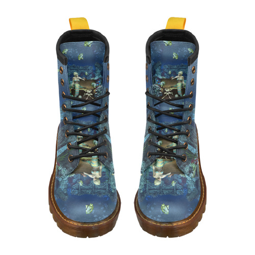 Underwater wold with mermaid High Grade PU Leather Martin Boots For Men Model 402H