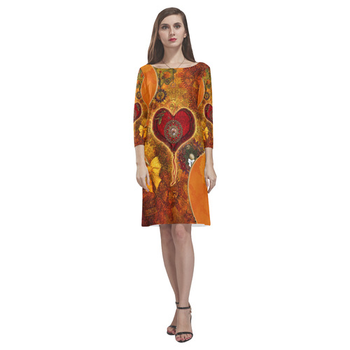 Steampunk decorative heart Rhea Loose Round Neck Dress(Model D22)