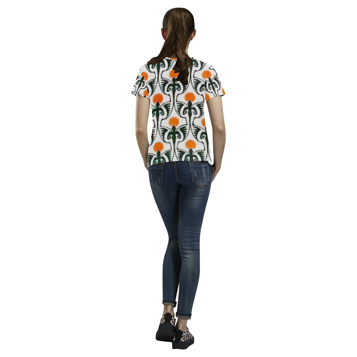 Art Nouveau Sun Lizard All Over Print T-Shirt for Women (USA Size) (Model T40)