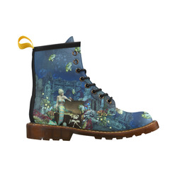Underwater wold with mermaid High Grade PU Leather Martin Boots For Women Model 402H