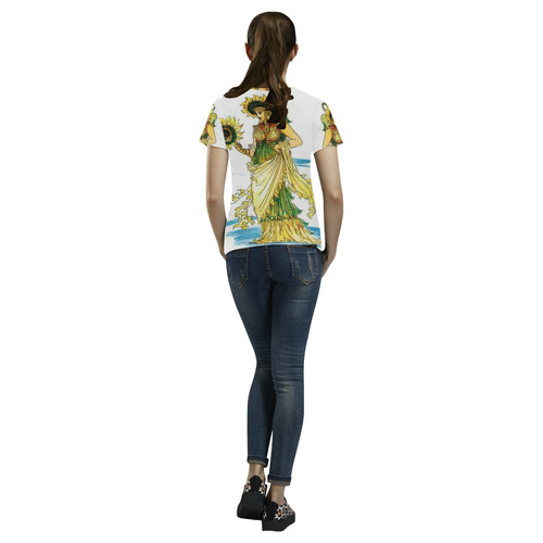 Vintage Sunflower Lady Goddess All Over Print T-Shirt for Women (USA Size) (Model T40)