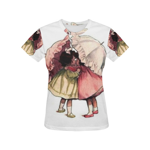 Vintage Children Girls with Umbrellas All Over Print T-Shirt for Women (USA Size) (Model T40)