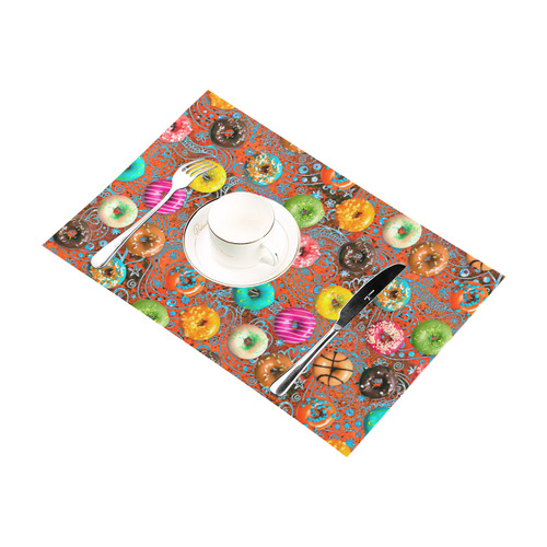 Colorful Yummy Donuts Hearts Ornaments Pattern Placemat 12''x18''