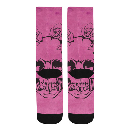 Skull with roses, pink Trouser Socks