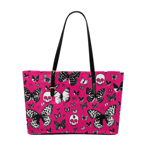 Skulls & Butterflies on Pink Euramerican Tote Bag/Large (Model 1656)