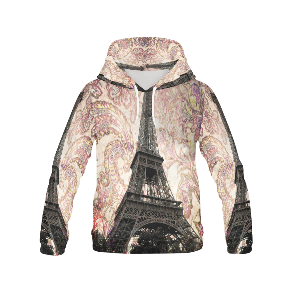 Floral Eiffel Tower All Over Print Hoodie for Women (USA Size) (Model H13)