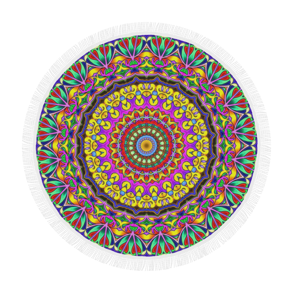 Oriental Watercolor Mandala multicolored h Circular Beach Shawl 59"x 59"
