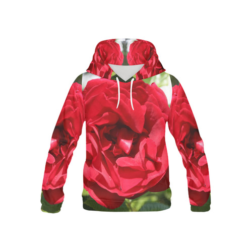Red Rose Flower Blossom All Over Print Hoodie for Kid (USA Size) (Model H13)