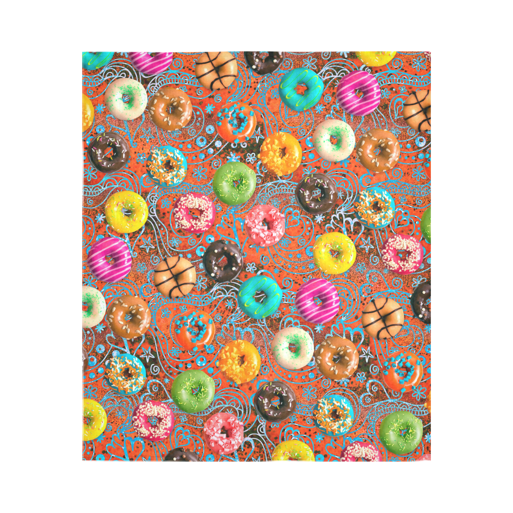 Colorful Yummy Donuts Hearts Ornaments Pattern Cotton Linen Wall Tapestry 51"x 60"