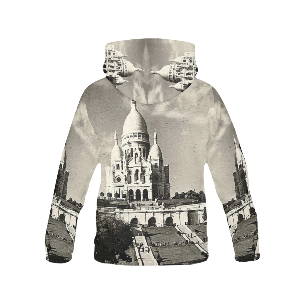 Vintage Sacre Coeur in Paris Photo All Over Print Hoodie for Women (USA Size) (Model H13)