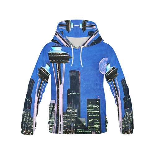 Seattle Space Needle Watercolor All Over Print Hoodie for Women (USA Size) (Model H13)
