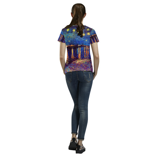 Van Gogh Starry Night Over Rhone All Over Print T-Shirt for Women (USA Size) (Model T40)