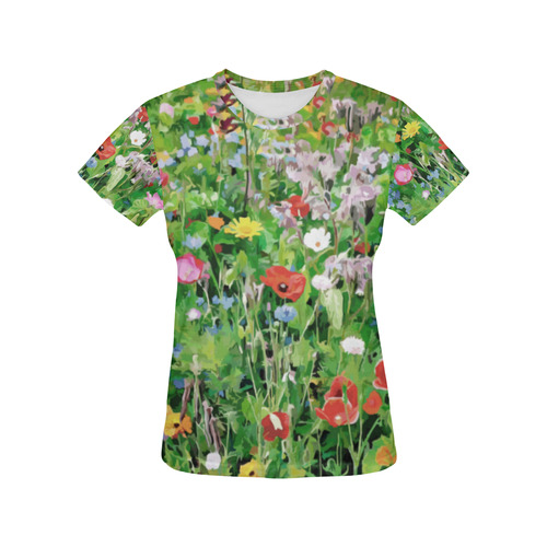 Colorful Flower Garden Floral Art All Over Print T-Shirt for Women (USA Size) (Model T40)