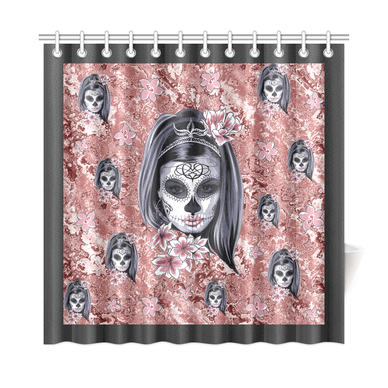 Skull Of A Pretty Flowers Lady Pattern Shower Curtain 72"x72"