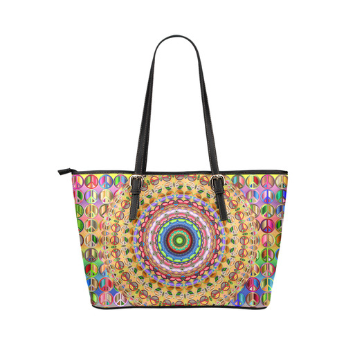 Peace Mandala Leather Tote Bag/Small (Model 1651)