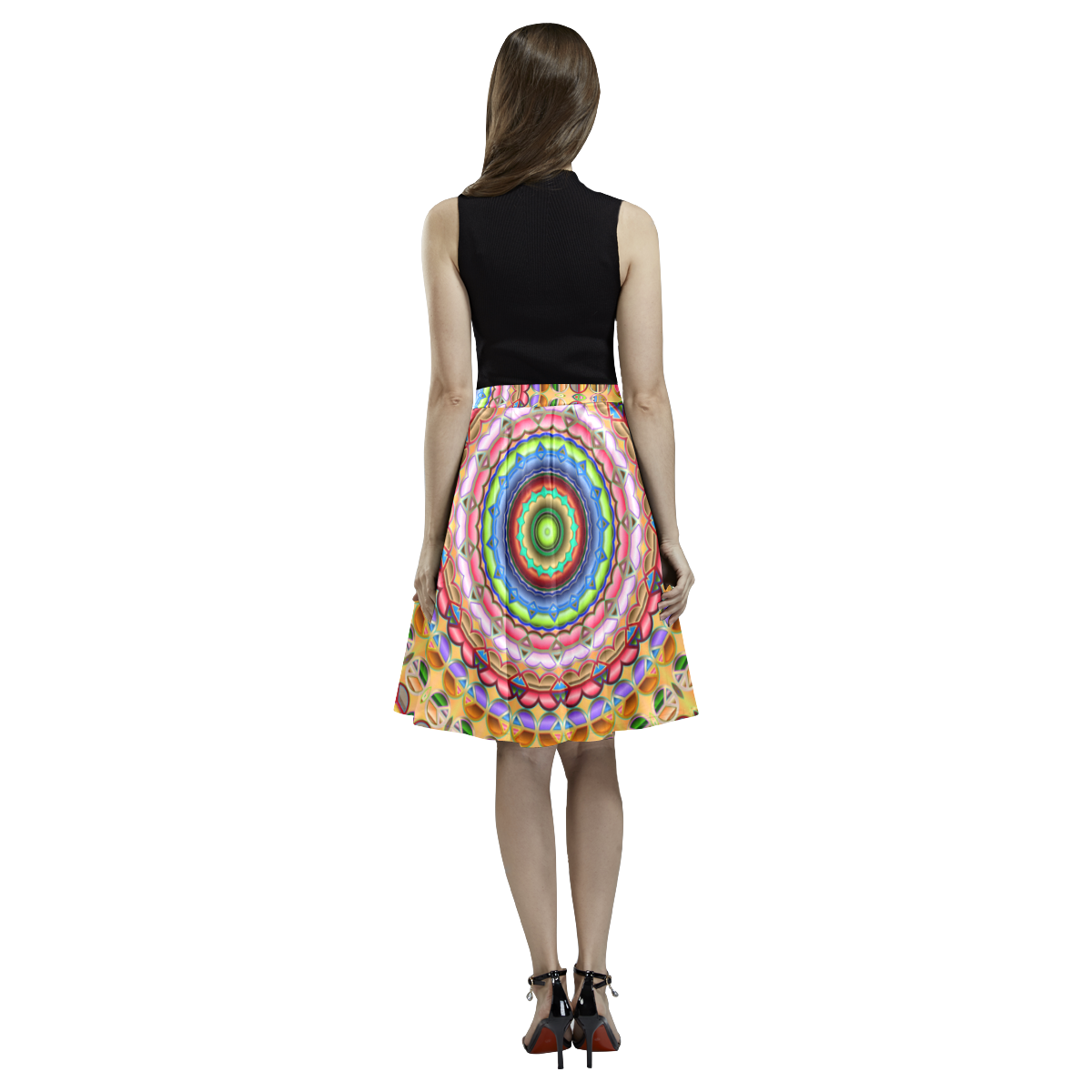 Peace Mandala Melete Pleated Midi Skirt (Model D15)