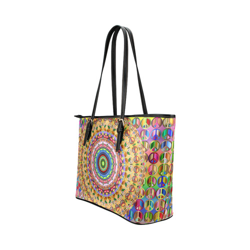 Peace Mandala Leather Tote Bag/Small (Model 1651)