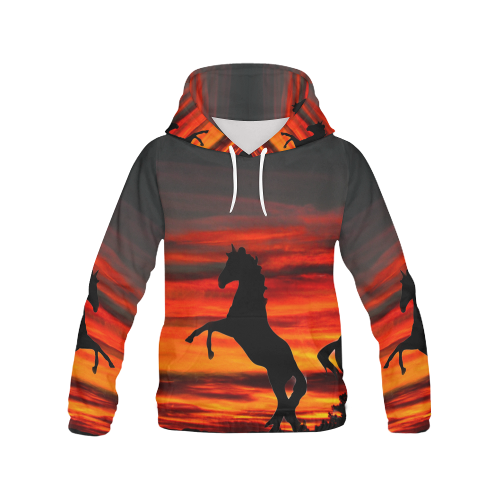 horses and sunset by Martina Webster All Over Print Hoodie for Women (USA Size) (Model H13)