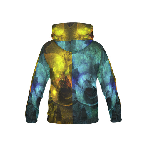 Yellow and Blue Sparkling Rose All Over Print Hoodie for Kid (USA Size) (Model H13)