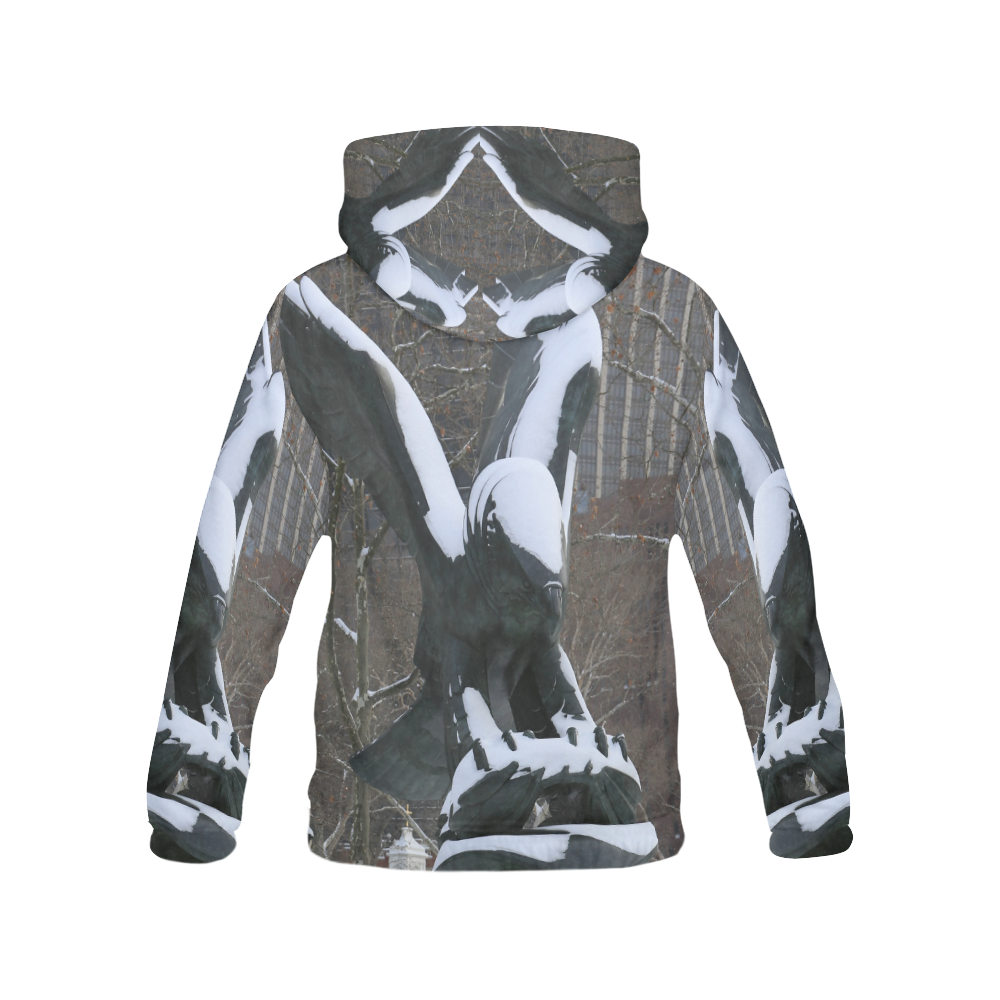 NYC Snowy Winter Eagle Statue All Over Print Hoodie for Women (USA Size) (Model H13)