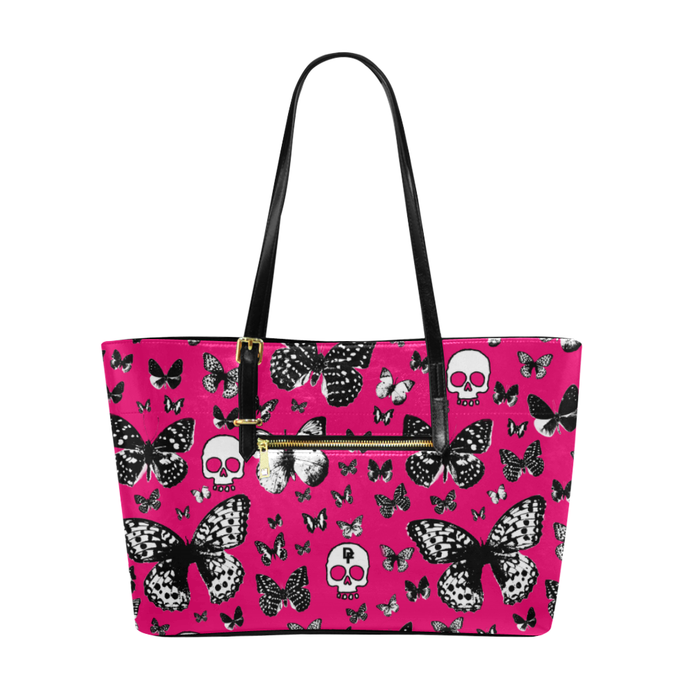 Skulls & Butterflies on Pink Euramerican Tote Bag/Large (Model 1656)