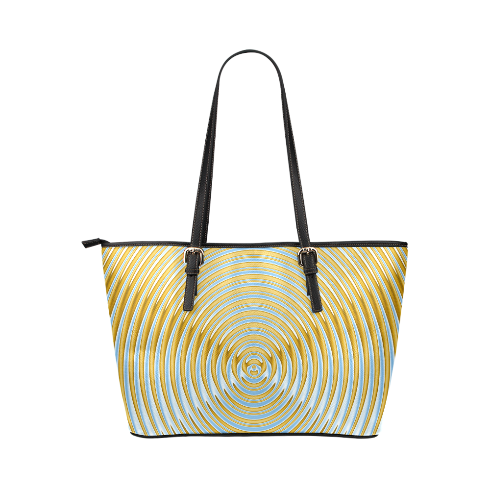 Gold Blue Rings Leather Tote Bag/Small (Model 1651)