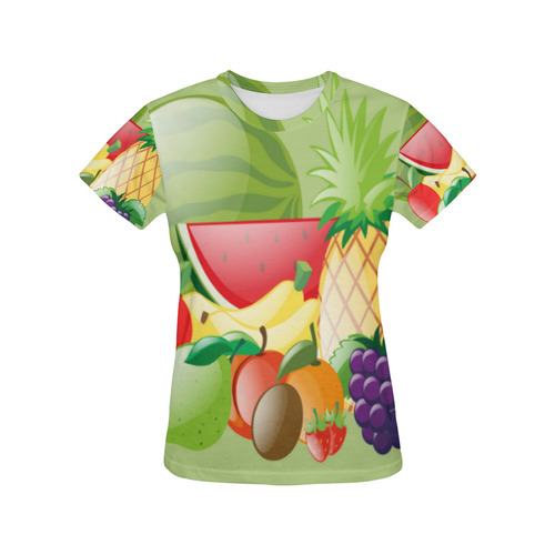 Fruit Watermelon Bananas Grapes Pineapple All Over Print T-Shirt for Women (USA Size) (Model T40)